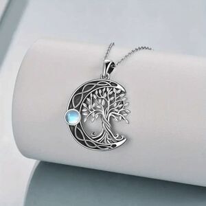 Crescent Moon & Tree Of Life Moon Stone Pendant